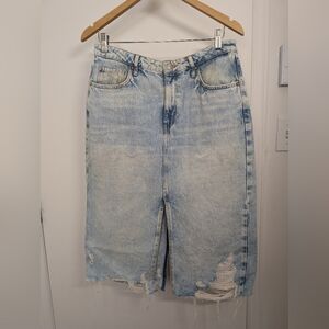 ZARA RIPPED DENIM FRONT/ BACK SLITS SKIRT SIZE LARGE